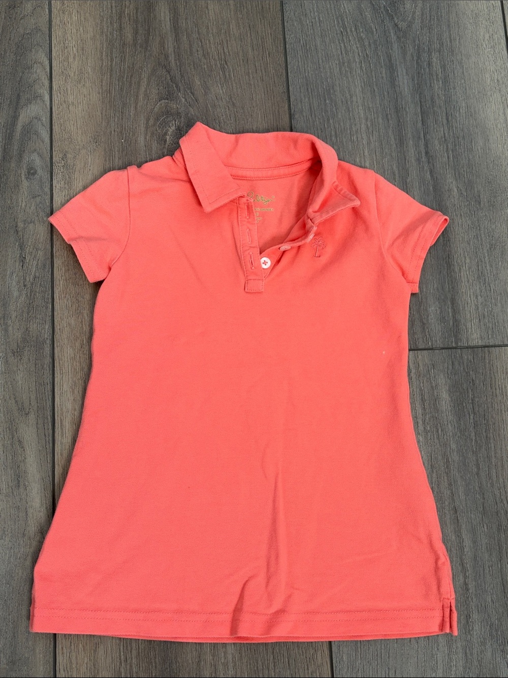Lilly Pulitzer Coral Button Polo with Palm Embroidery XS 2-3